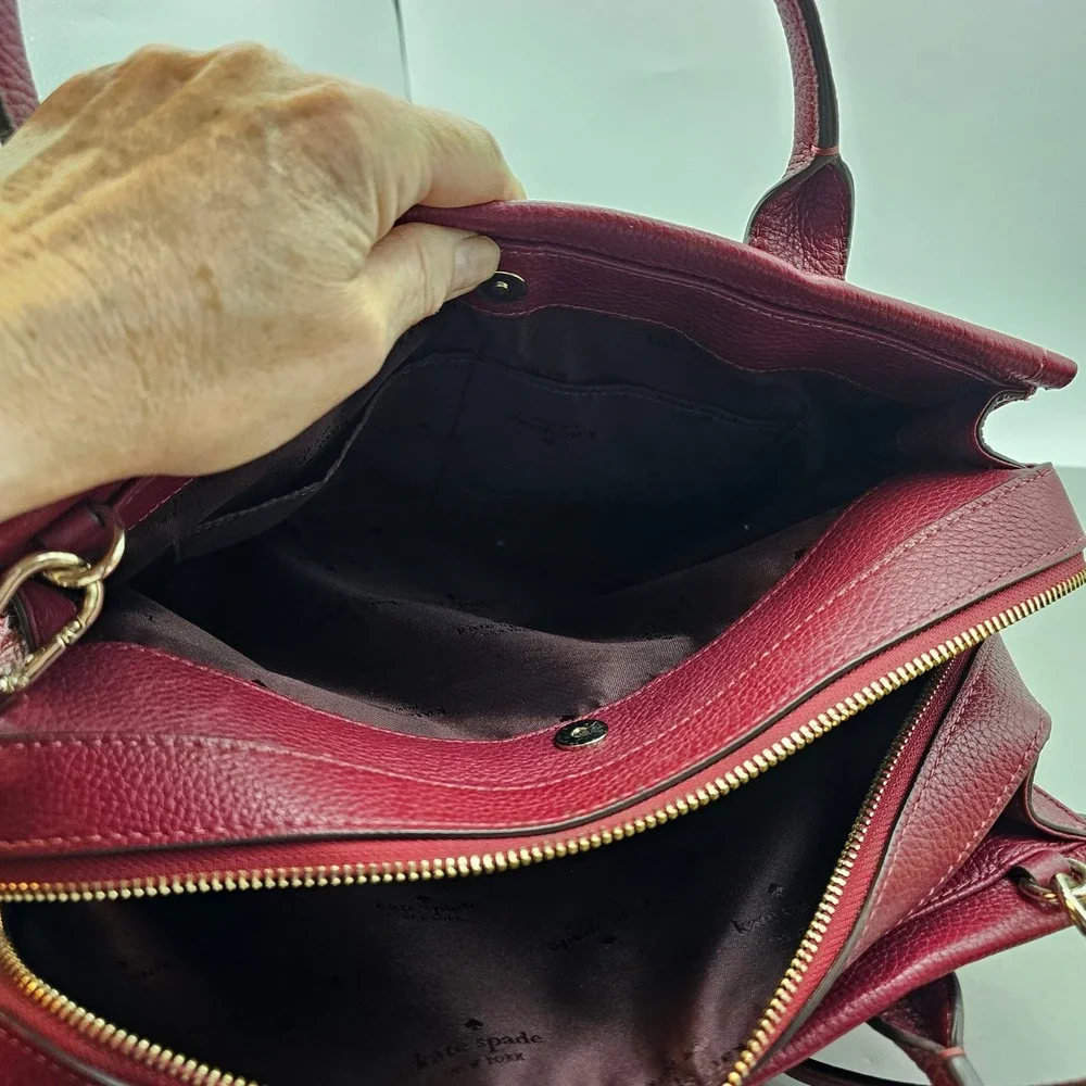Kate Spade New York Satchel Burgundy Pebbled Leather Triple Compartment Handbag